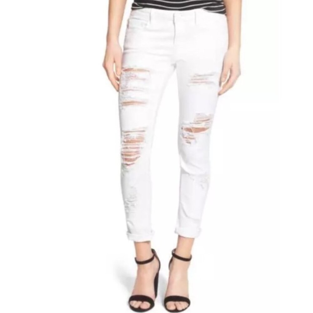 Vigoss Low Rise Jeans White Distressed Thompson Hipster Ankle Y2K Womens 24